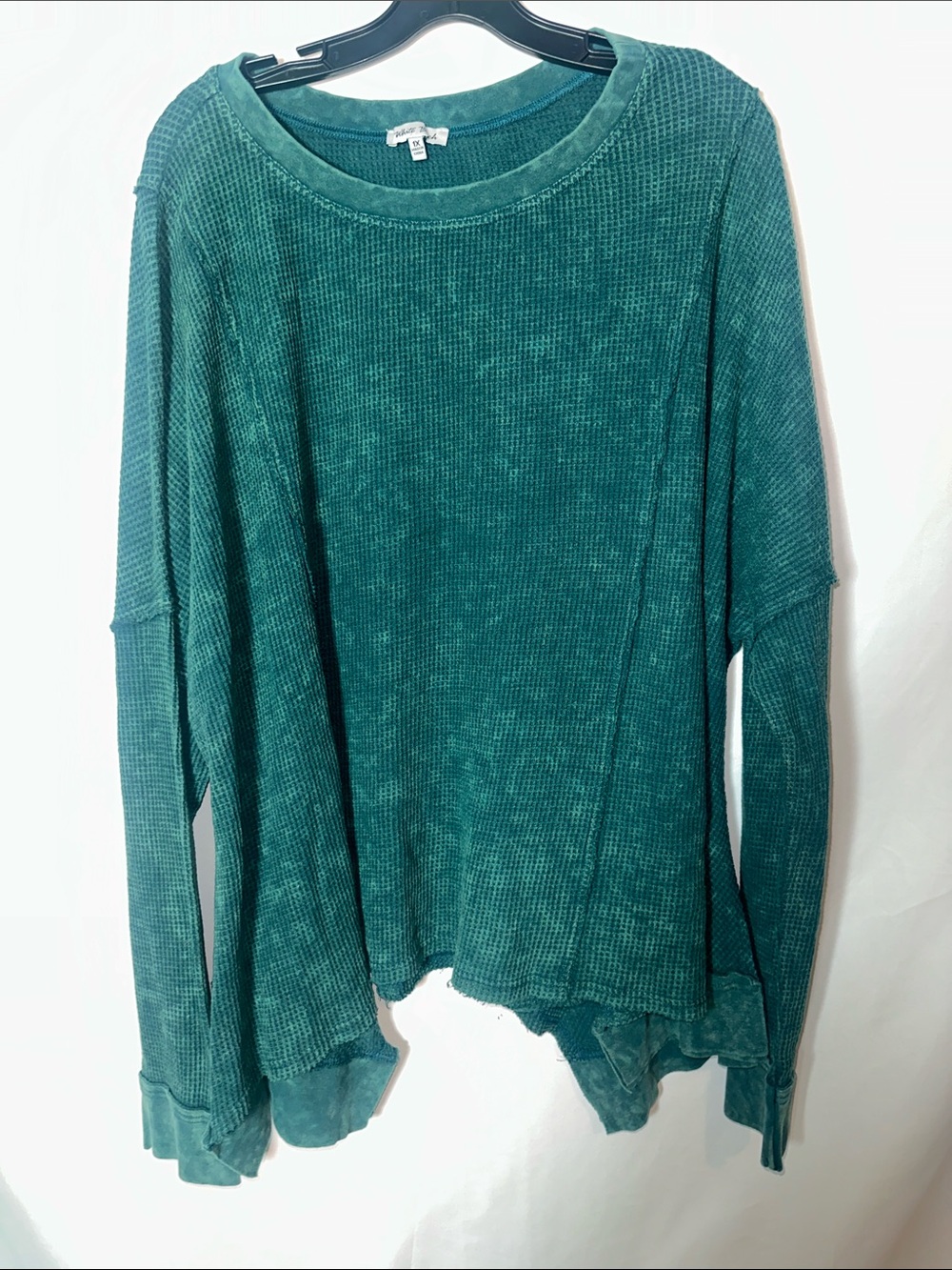 white birch Washed Teal Waffle-Knit Long Sleeve waffle shirt
